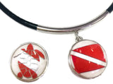 SCUBA Diver Down Flag and Turtle 18" Necklace with 2 18MM - 20MM Snap Jewelry Charms