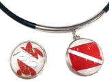 SCUBA Diver Down Flag and Turtle 15" Necklace with 2 18MM - 20MM Snap Jewelry Charms