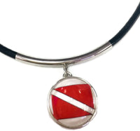 SCUBA Diver Down Flag and Turtle 15" Necklace with 2 18MM - 20MM Snap Jewelry Charms