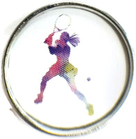 Female Tennis Player Colorful Silhouette Snap Charm 18MM - 20MM Snap Charm for Snap Jewelry