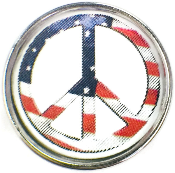 Red White Blue American USA Peace Sign 18MM - 20MM Fashion Snap Jewelry Charm