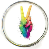 Colorful Tie Dye Splash Art Deco Hippie Fingers Peace Sign  18MM - 20MM Charm for Snap Jewelry