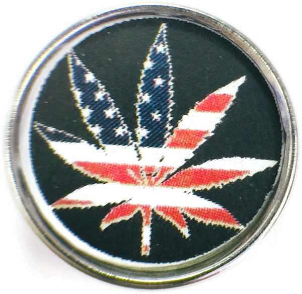 Marijuana Pot Leaf With American Flag 18MM - 20MM Fashion Snap Jewelry Charm