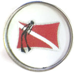 Scuba Diver on Diver Down Flag 18MM - 20MM Fashion Snap Jewelry Snap Charm