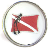 Scuba Diver on Diver Down Flag 18MM - 20MM Fashion Snap Jewelry Snap Charm