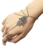 Hand Bracelet Slave Chain Fatima Hamsa Hand Silver Metal Beach Wedding Bride Hand Jewelry