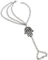 Hand Bracelet Slave Chain Fatima Hamsa Hand Silver Metal Beach Wedding Bride Hand Jewelry