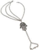 Hand Bracelet Slave Chain Fatima Hamsa Hand Silver Metal Beach Wedding Bride Hand Jewelry