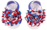 Shabby Chic Baby Toddler Barefoot Sandal Patriotic Chiffon Flower Elastic Foot Wear  2 Pc 1 Pair