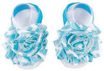 Shabby Chic Baby Toddler Barefoot Sandal Turquoise Blue Chiffon Flower Elastic Foot Wear  2 Pc 1 Pair