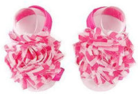 Shabby Chic Baby Toddler Barefoot Sandal Hot Pink Chiffon Flower Elastic Foot Wear  2 Pc 1 Pair
