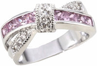 Breast Cancer Awareness Ribbon Gorgeous Inspirational White & Pink Cubic Zirconium White Gold Ring Sz 5-11