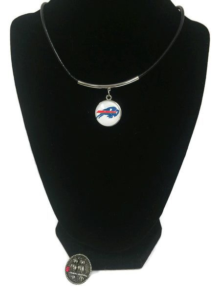 NFL Fashion Snap Jewelry Buffalo Bills Logo Necklace Set With 2 Charms For Football Fans