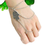 Hand Bracelet Slave Chain Fatima Hamsa Hand Silver Metal Beach Wedding Bride Hand Jewelry