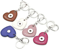 Blue Leather Heart Shape Life Is Magical Key Chain With O Ring and Clip For 18MM - 20MM Snap Jewelry