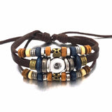 Bohemian Style Multi Layer Leather Bracelet W/ Beads Easy Adjustable Pull DIY Build Your Own 18MM - 20MM Snap Jewelry