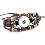 Bohemian Style Multi Layer Leather Bracelet W/ Beads Easy Adjustable Pull DIY Build Your Own 18MM - 20MM Snap Jewelry