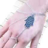 Hand Bracelet Slave Chain Fatima Hamsa Hand Silver Metal Beach Wedding Bride Hand Jewelry