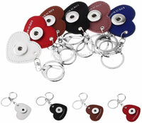Blue Leather Heart Shape Life Is Magical Key Chain With O Ring and Clip For 18MM - 20MM Snap Jewelry