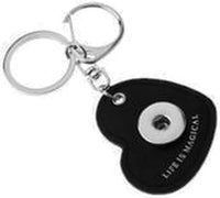 Black Leather Heart Shape Life Is Magical Key Chain With O Ring and Clip For 18MM - 20MM Snap Jewelry
