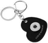 Black Leather Heart Shape Life Is Magical Key Chain With O Ring and Clip For 18MM - 20MM Snap Jewelry